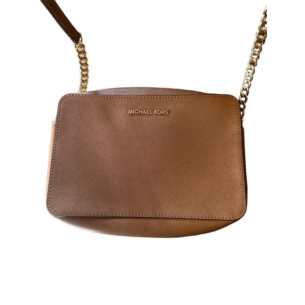 Michael Kors Jet Set Item Large Zip Chain Crossbody Bag‎ Leather Luggage NWOT